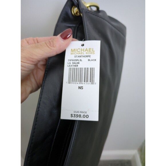 Michael Kors Stanthorpe Large Black Leather Shoulder Bag Gold Chain Strap NWT - Picture 12 of 16